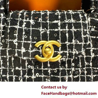 Chanel Cotton Tweed  &  Gold-Tone Metal Mini Shopping Bag AS4416 Black 2025